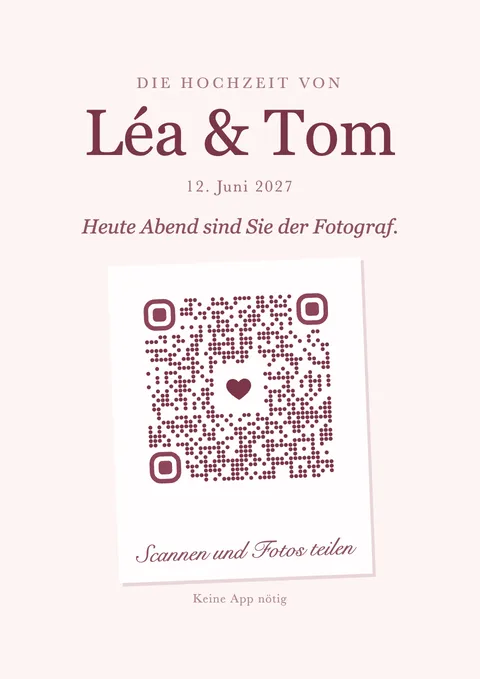Bordeauxrotes QR-Code-Poster, der Code auf einer schräg gelegten Karte