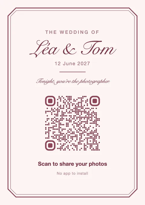 Powder pink QR code poster in a double frame