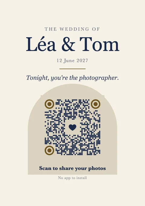 QR code poster with a beige arch and classic lettering