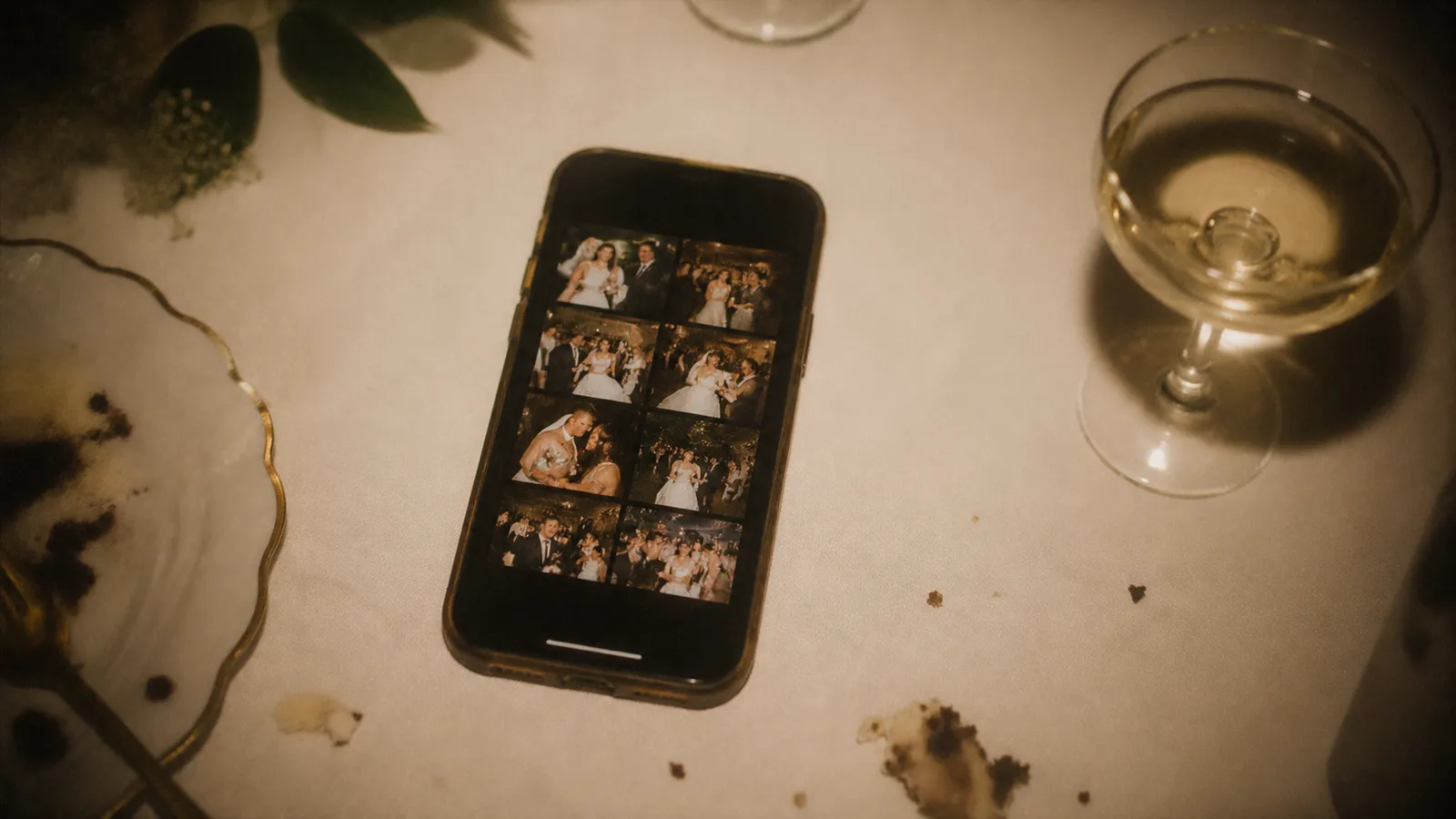 Un téléphone affichant un album photo de mariage