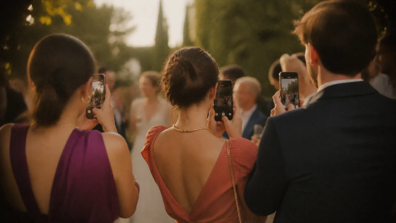 Des invités photographient un mariage avec leur téléphone