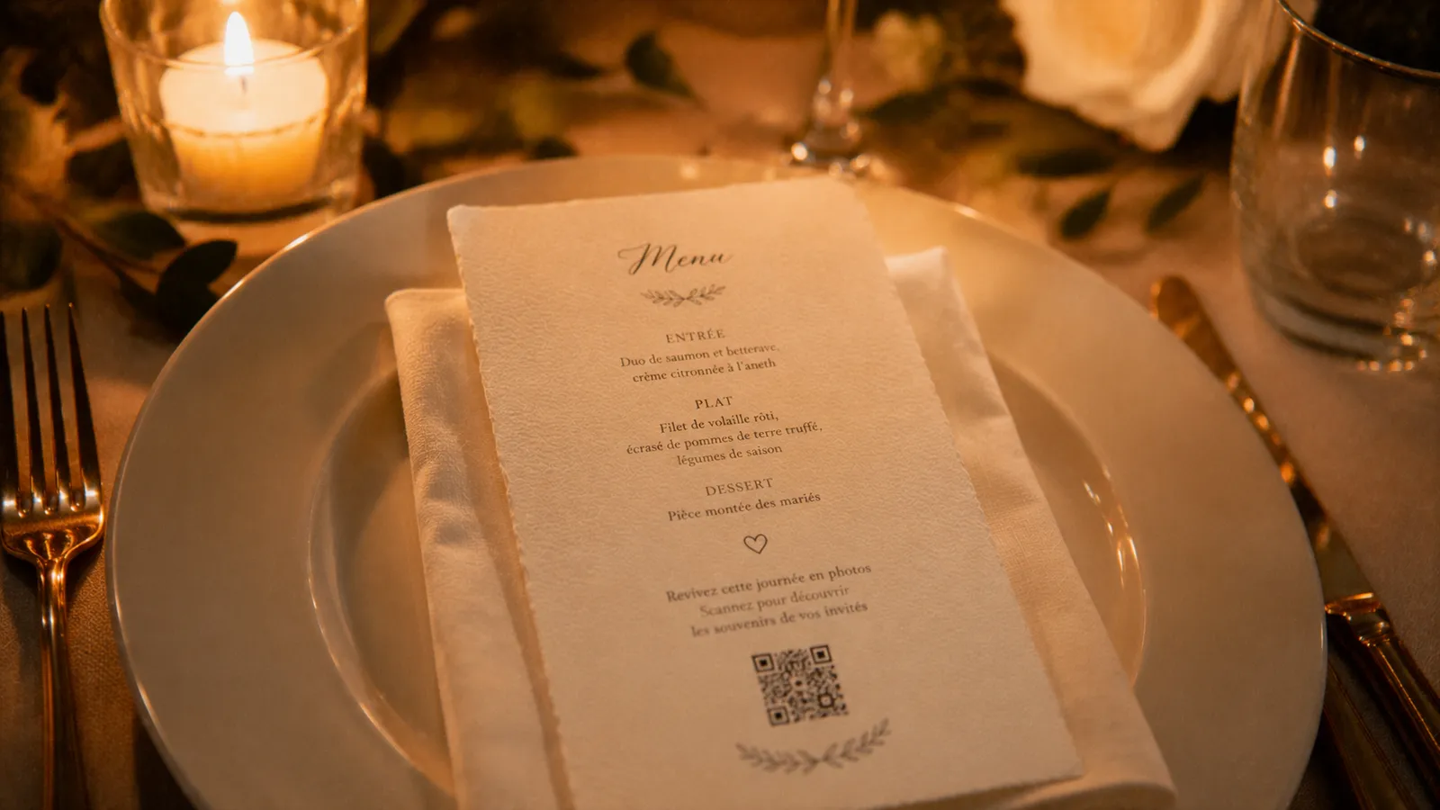 Un QR code sur un menu de mariage